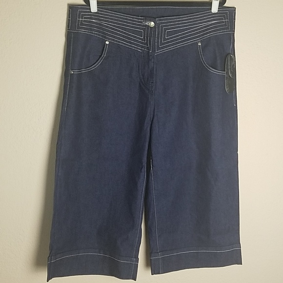 High-waisted jeans beautiful stitching wide capris - Picture 1 of 3